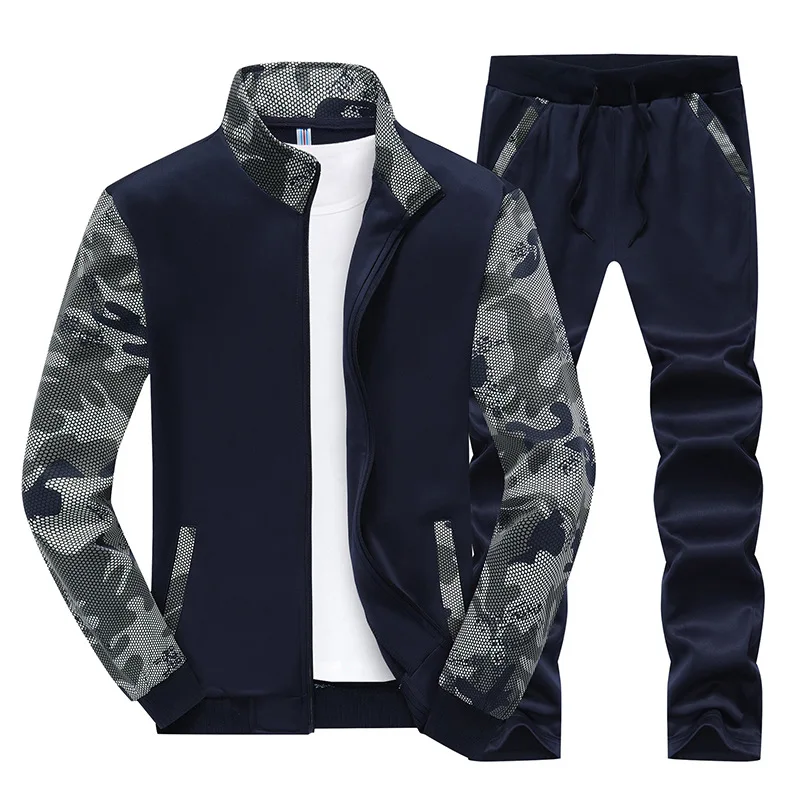 Men track suit set Camouflage casual Sportswear male solid Tracksuits Zipper Jacket Coat Pant Jogger Tracksuit Two Piece