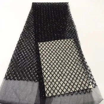 

black color Sequin Lace Fabric 4.5*1.35meters 2019 African Lace fabric with Sequins High Quality lace fabric YYZ0328
