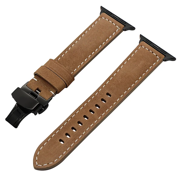 Итальянский ремешок из натуральной кожи для iWatch Apple Watch 38 мм 40 мм 42 мм 44 мм серия 5 4 3 2 1 ремешок стальной ремешок с бабочкой и пряжкой - Цвет ремешка: Light Brown Black