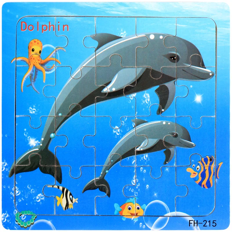 Высокое качество деревянные животные игрушки для детей Обучающие пазлы игрушки классические Пазлы для детей Детские обучающие игрушки - Цвет: dolphin