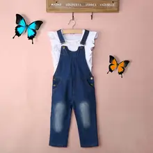 Summer 2016 Baby Girls Cotton T-Shirt + Denim Jeans Overalls Pants Two Pieces Suits Kids Clothing Sets roupas