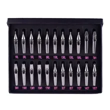 22 шт. Нержавеющая сталь колпачки для татуажа карбид вольфрама советы пистолет колба для игл комплект световой короб A29
