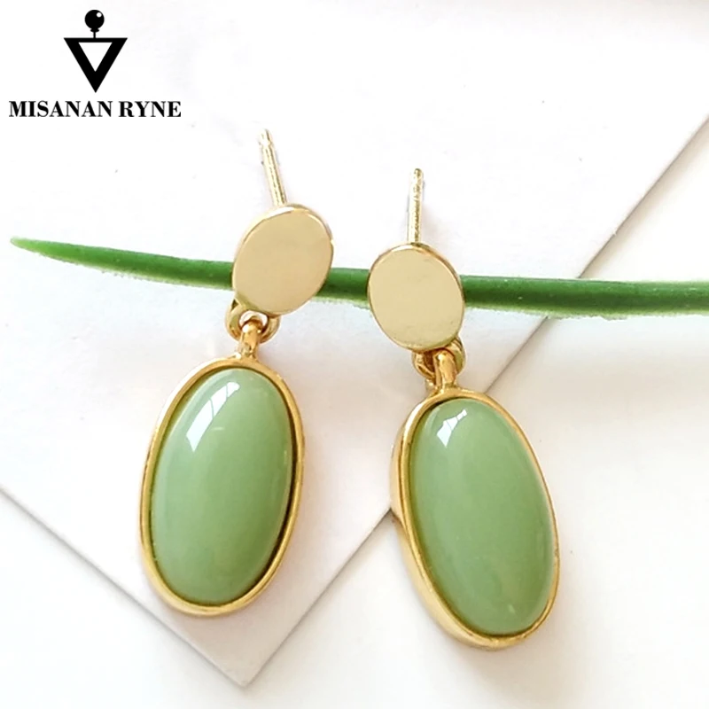 

MISANANRYNE Geometric Personality Retro Stud Earring for Women Trendy Earrings Metal Exquisite Red Green Stone Earrings Jewelry