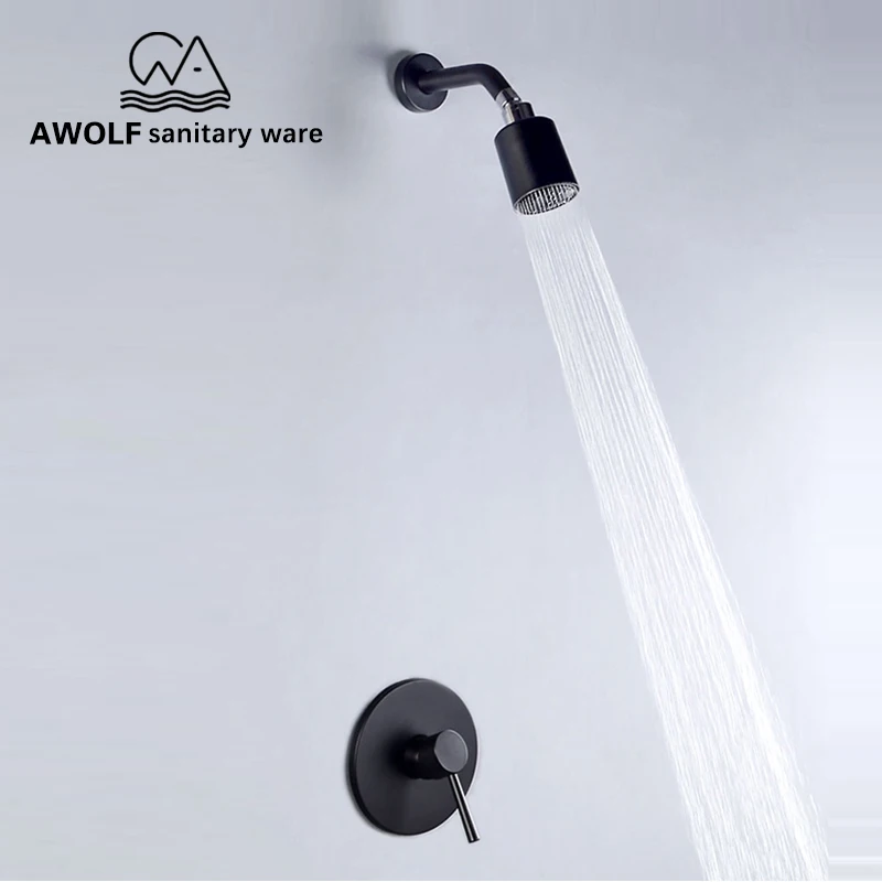 

Bathroom Shower Set 2 Pcs Mixer Tap Solid Brass Matte Black Shower Head Concealed Chic Simplicity Plated Shower Bath SprayAH3029