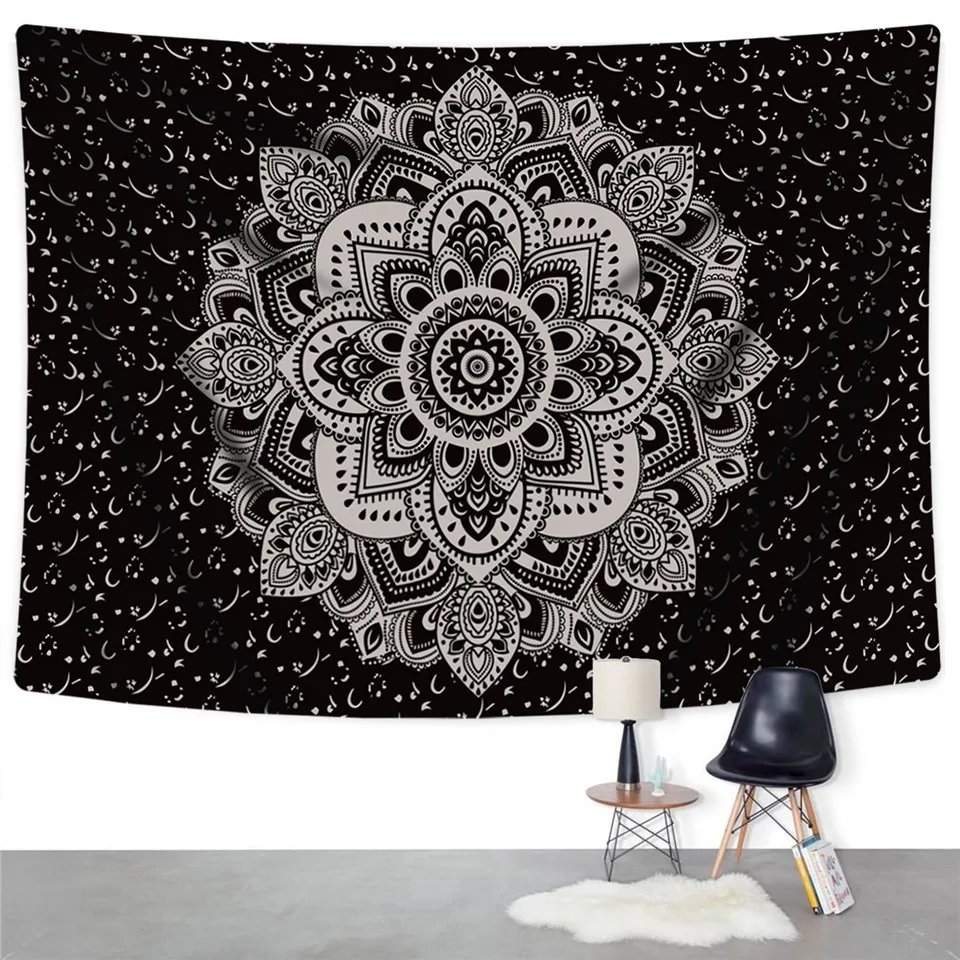 

Cilected Sliver And Black Mandala Tapestry Wall Art Lotus Printed Hippie Tapestry Wall Hanging Decorative Blanket Table Cloth