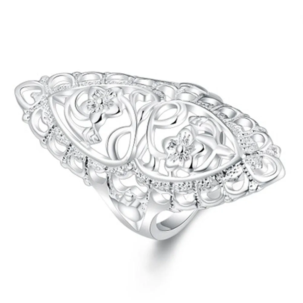 

High Quality New Fashion Silver Plated Hollow Flower Rings for Women Elegant Crystal Party Engagement Ring Jewelry