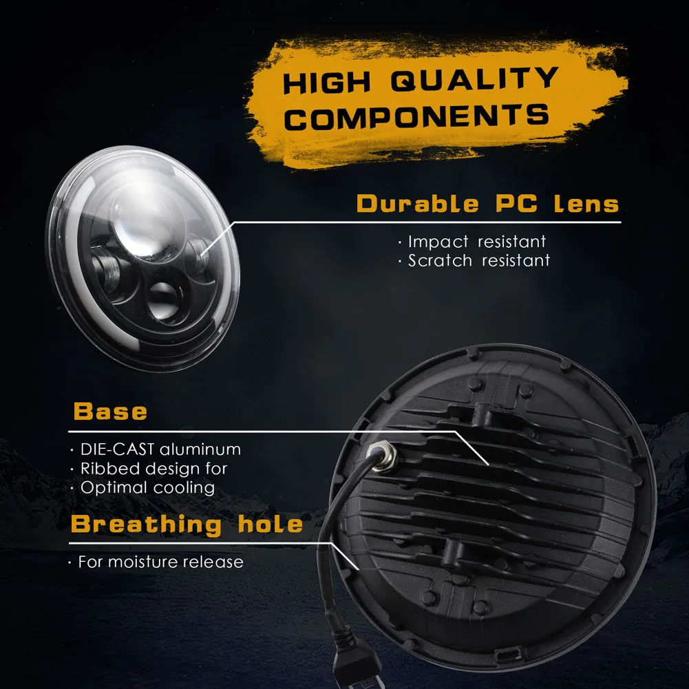 

Hot 1Pair 7 Inch Round LED Headlights Hi/Low Beam Daytime Turn For Jeep Wrangler JK JLD
