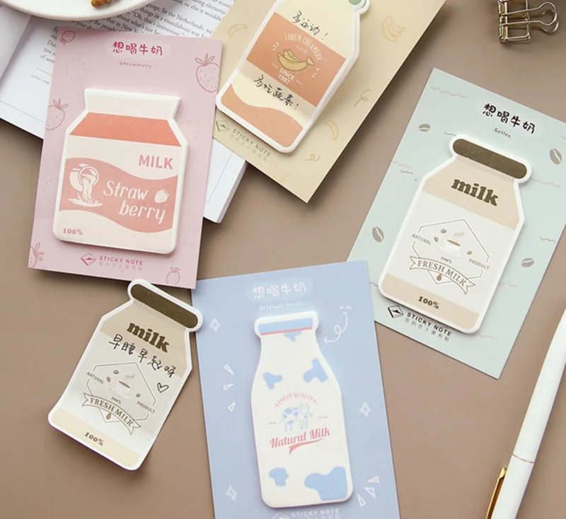 

1PC 30 Sheets Milk Bottle Memo Pad Planner Sticky Notes Cute Sticker Notepad School Office Supplies Stationery Supplies