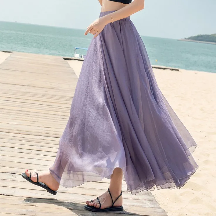 80-100 см летняя богемная женская шифоновая пляжные длинные юбки для девочек эластичная высокая талия плиссированная юбка женская