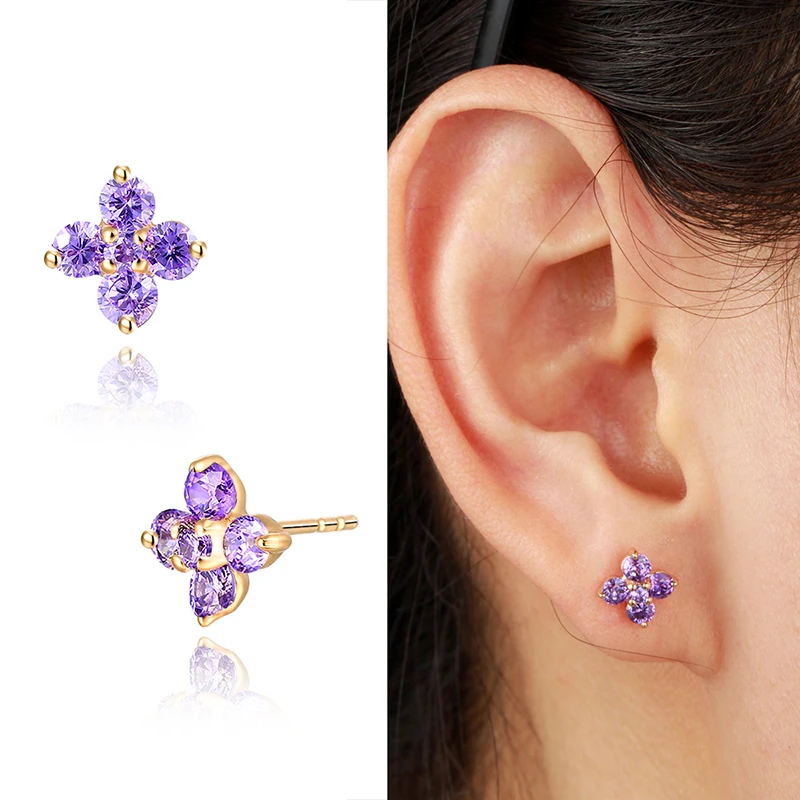 Женские серьги гвоздики с цветком клевера желтое золото 6 цветов|stud earrings|stud earrings