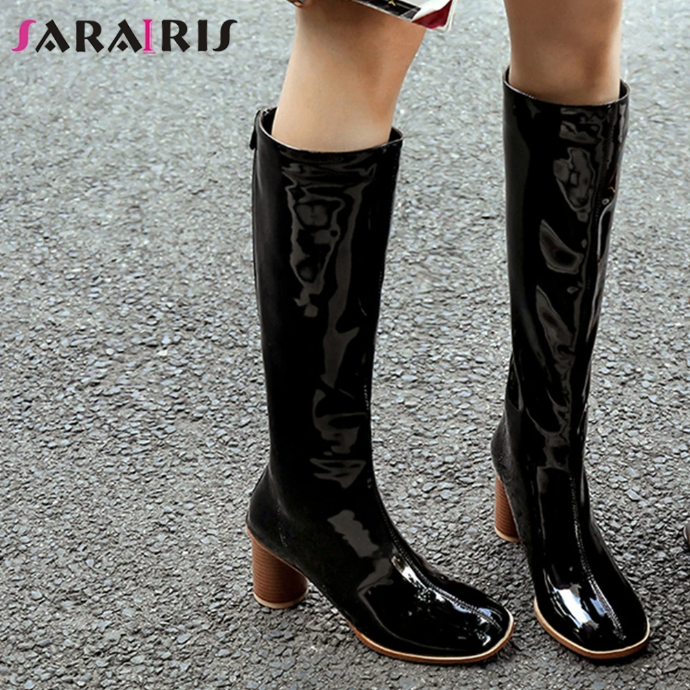 

SARAIRIS New Arrivals Plus Size 34-48 Add Fur Warm Winter Boots Woman Shoes Chunky High Heels Party Shoes Woman Knee High Boots