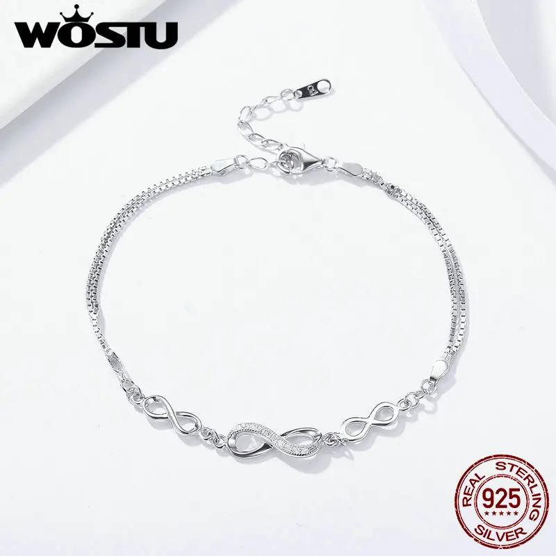 WOSTU Лидер продаж серебро 925 пробы Бесконечная любовь бесконечность цепочка