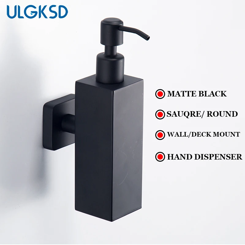 

ULGKSD Matte Black Soap Dispenser 300ml Round Square Wall/ Deck Mount Hand Soap Dispensers Used For Sink Bathroom Accessories