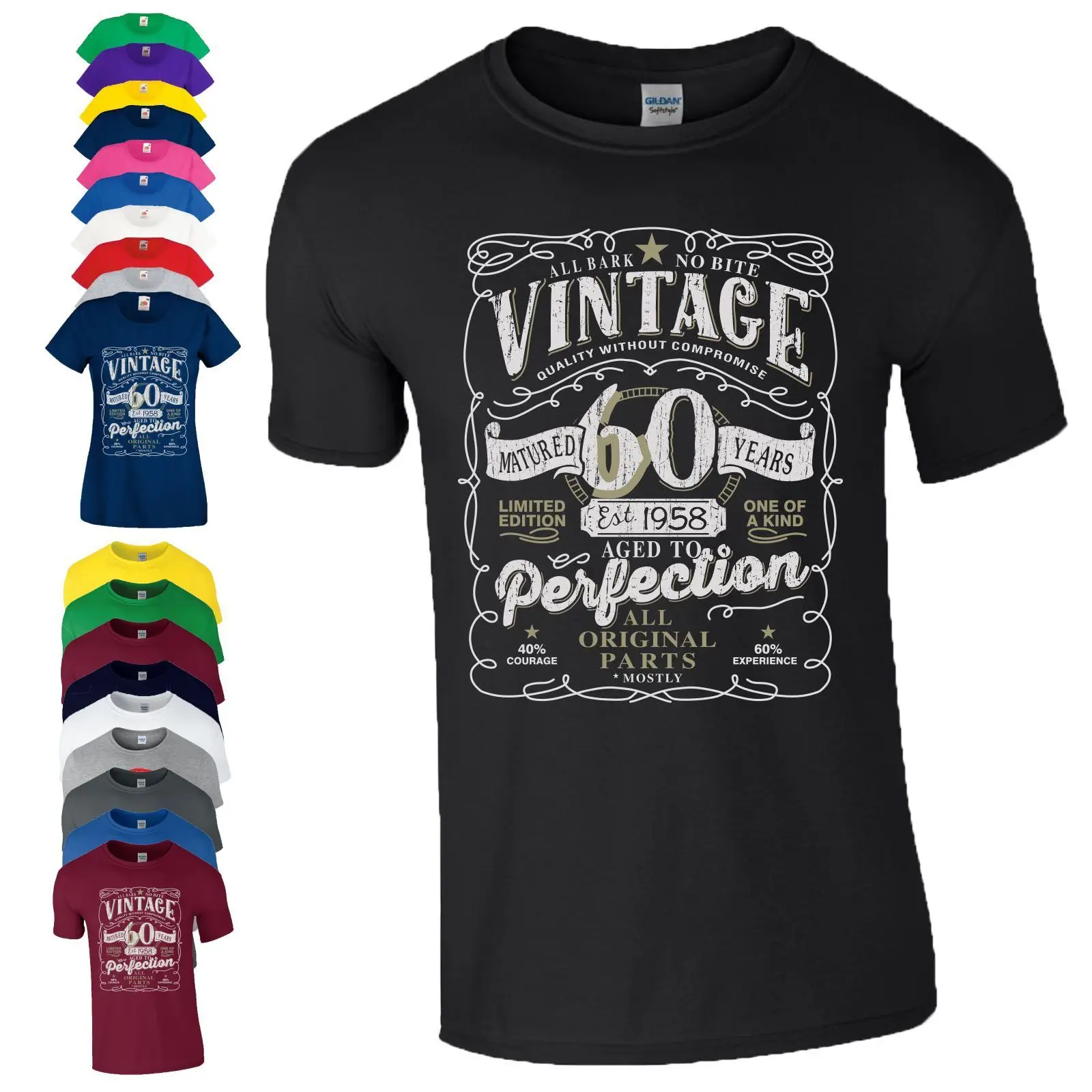 60th Birthday Gift T Shirt Made In 1958 Original Parts 60 Years Mens Ladies Top Fashion Summer Paried Tshirts Tops Tshirt Homme | Мужская