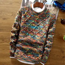 Свитер с круглым вырезом Для мужчин 2018 Мода пуловер свитер мужской Slim Fit Вязание свитера Для мужчин s Красочные ромб Сетчатое платье Для
