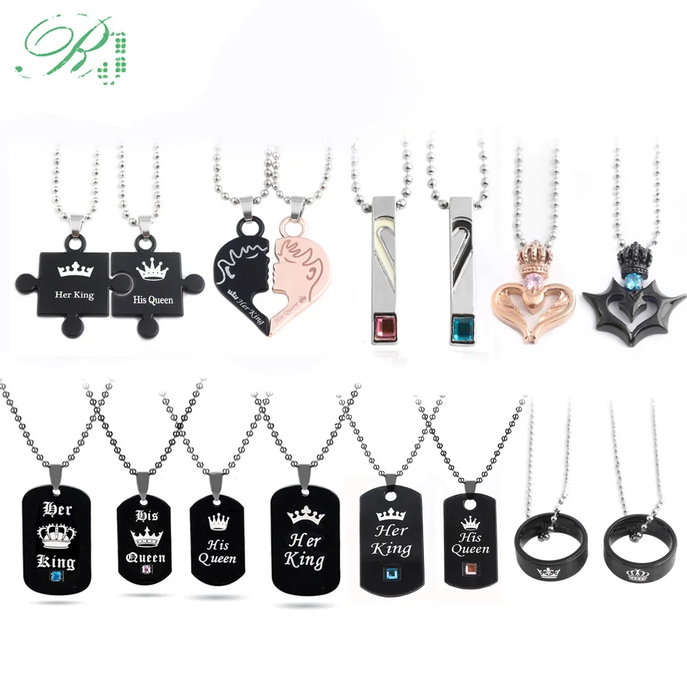 

RJ Hot Lover Her King His Queen Crown Letter Necklaces Couple Pendants For Women Men Valentine's Day Gift Jewelry Dropshipping