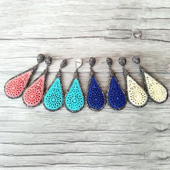 

5 Pairs resin Cut Out Carvings Earring,Pave Rhinestone Drop Dangle Earrings Jewelry For Women Bohemia Earrings ER534