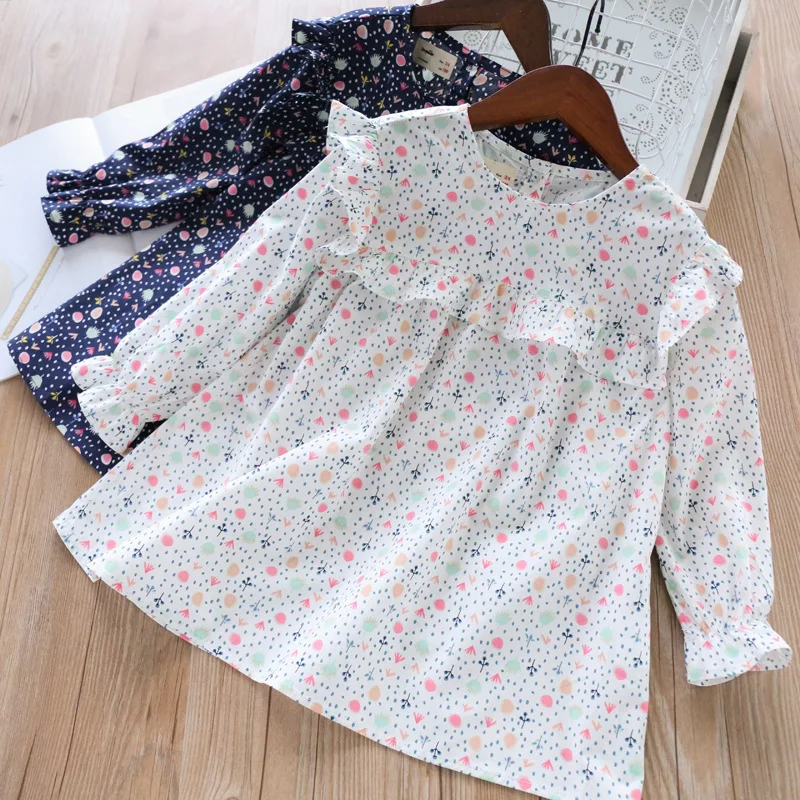Детская блузка в горошек с цветочным принтом для девочек на весну и лето, топы для отдыха, милая детская модная одежда белого и темно-синего