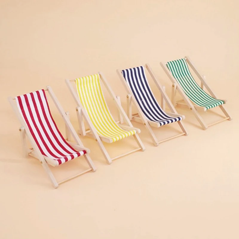 

New Arrival Cute Mini Foldable Wooden Deck Stripe Beach Chair Couch For Dolls Toy House Lounge