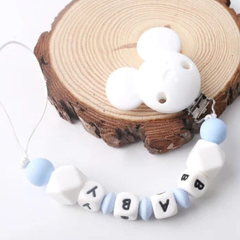 

Bite Bites 1pc Silicone Baby Teether Pacifier Clip Chain Customize Name Food Grade Silicone Beads Soother Food Grade Dummy Chain