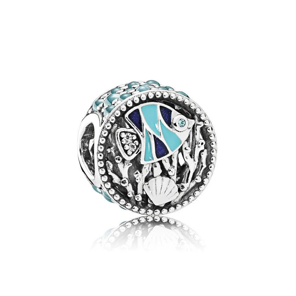 

NEW 100% 925 Sterling Silver Ocean Life Charm Mixed Enamel & Multi-Colored CZ Bead Fits Original Bracelets DIY bracelet