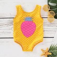 Слитный купальник для девочек; слитный купальник; детский купальный костюм; бикини без рукавов; купальники с принтом ананаса; L0520