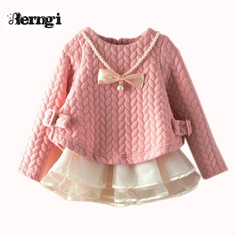 

Baby Girl Dress Summer Spring girl cotton long sleeved dress Korean child female patchwork lace baby princess dress