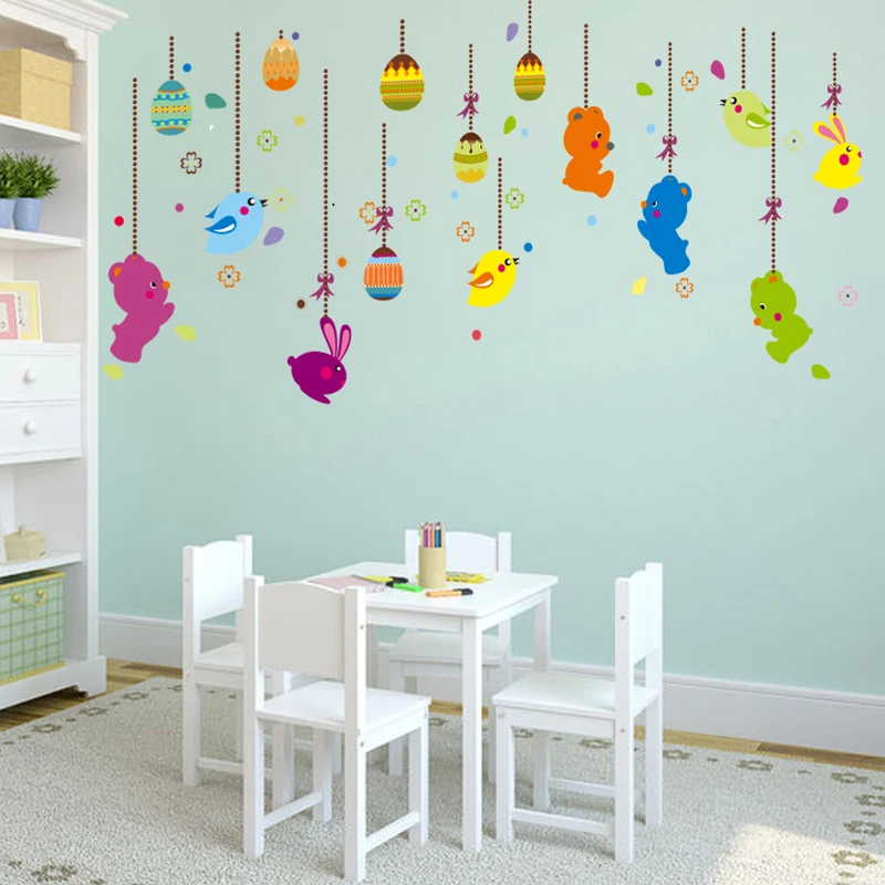 Colorful Drop Ornament Wall Sticker Creative Animal Theme DIY Home Decor for Kindergarten Living ...