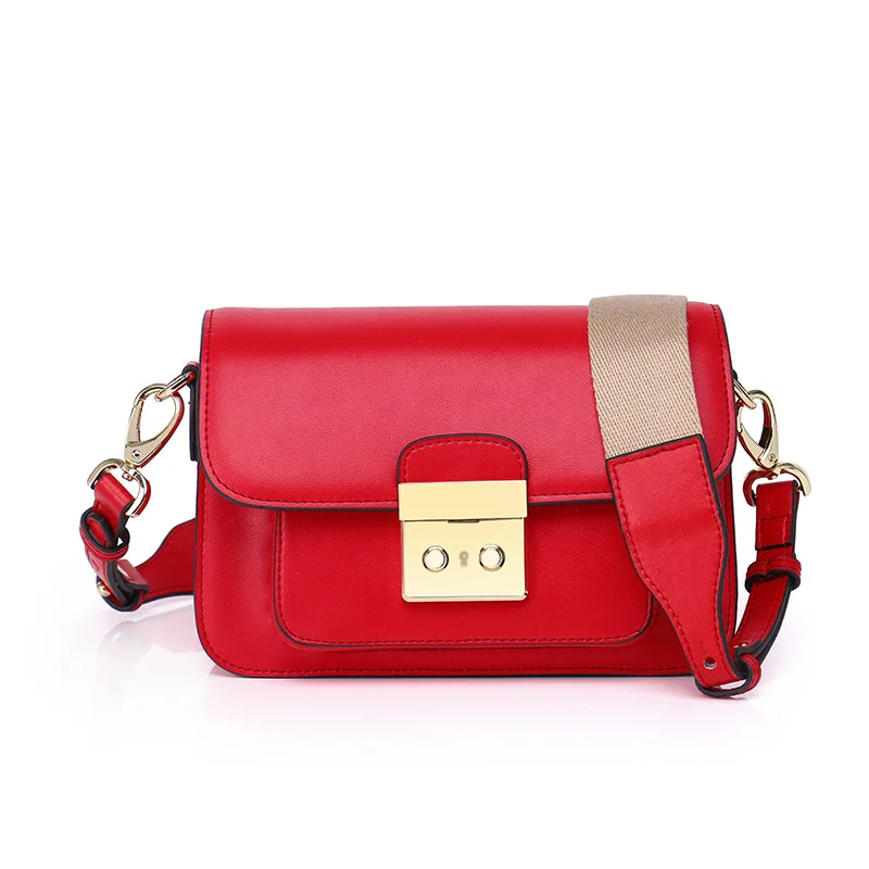 

2018 new tide shoulder leather small bag Korean all-match Crossbody Bag retro wide straps