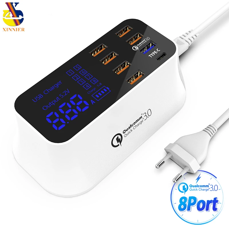 

Multi Port USB Charger HUB Quick Charge 3.0 8 Port Desktop Multiple USB Charger Station LED Display Fast Charging EU US UK Plug