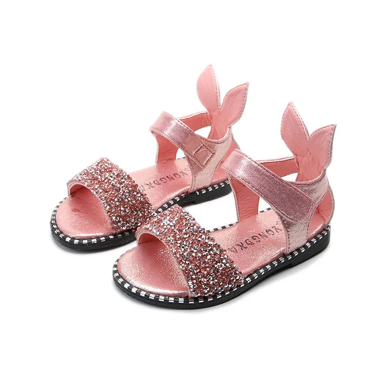 Для девочек Сандалии для девочек Дети Обувь для младенцев летние светящиеся Обувь ребенка моды принцесса Обувь носком кроличьи уши