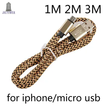 

100pcs/lot Metal double color nylon woven twist wire usb data sync charger cable cord for samsung android phones/8pin for iphone
