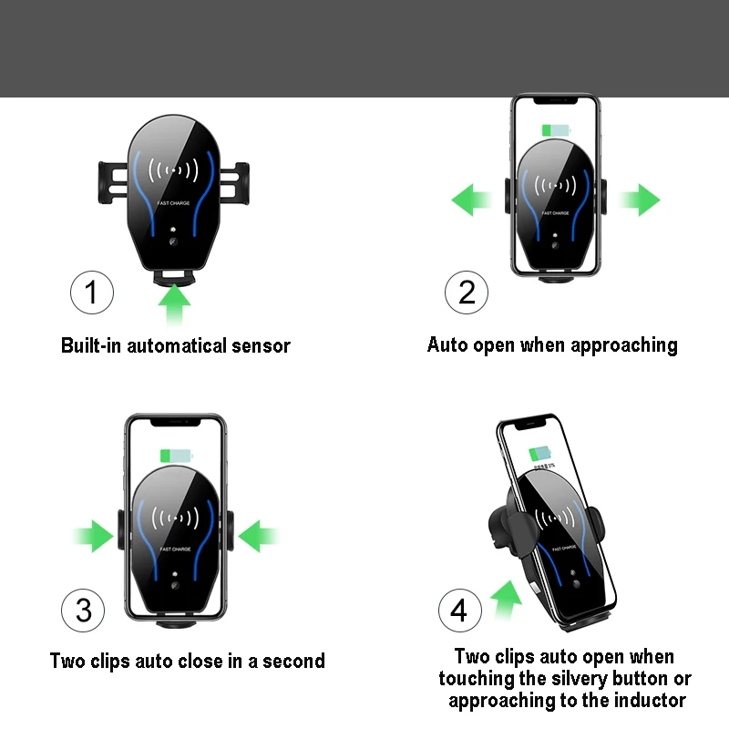 VicTsing Car Mount Holder 10W Qi Wireless Fast Charger Car Mount Automatic Infrared Sensor Charging Pad for iPhone X 8 Samsung   (25)