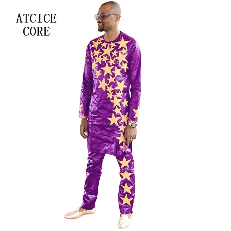 

LC063# AFRICAN DRESSES FOR MEN AFRICAN BAZIN RICHE EMBROIDERY DESIGN DRESS MEN SUIT TOP WITH PANTS
