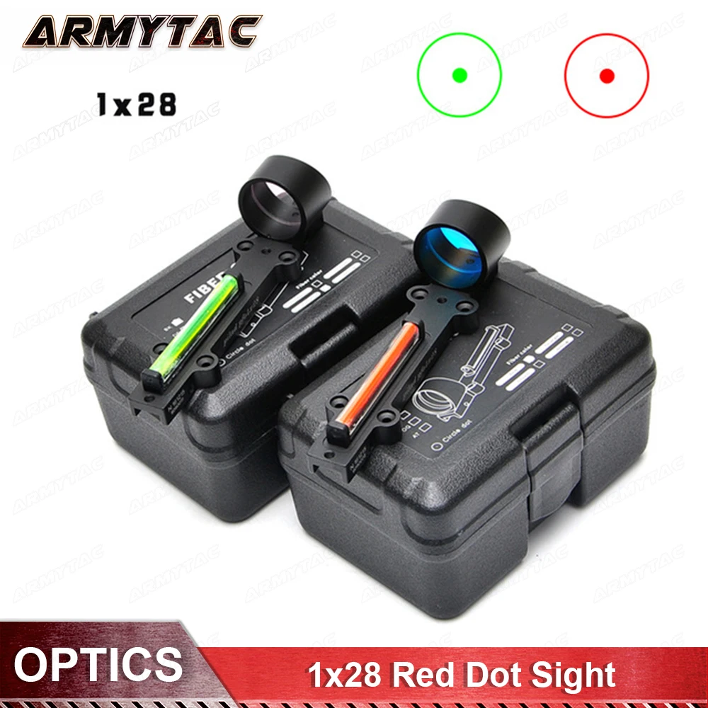 

New Lightweight Red and Green Fiber 1x28 Red Dot Sight Riflescope Hunting Scope Fit Shotguns Rib Rail Hunting Shooting