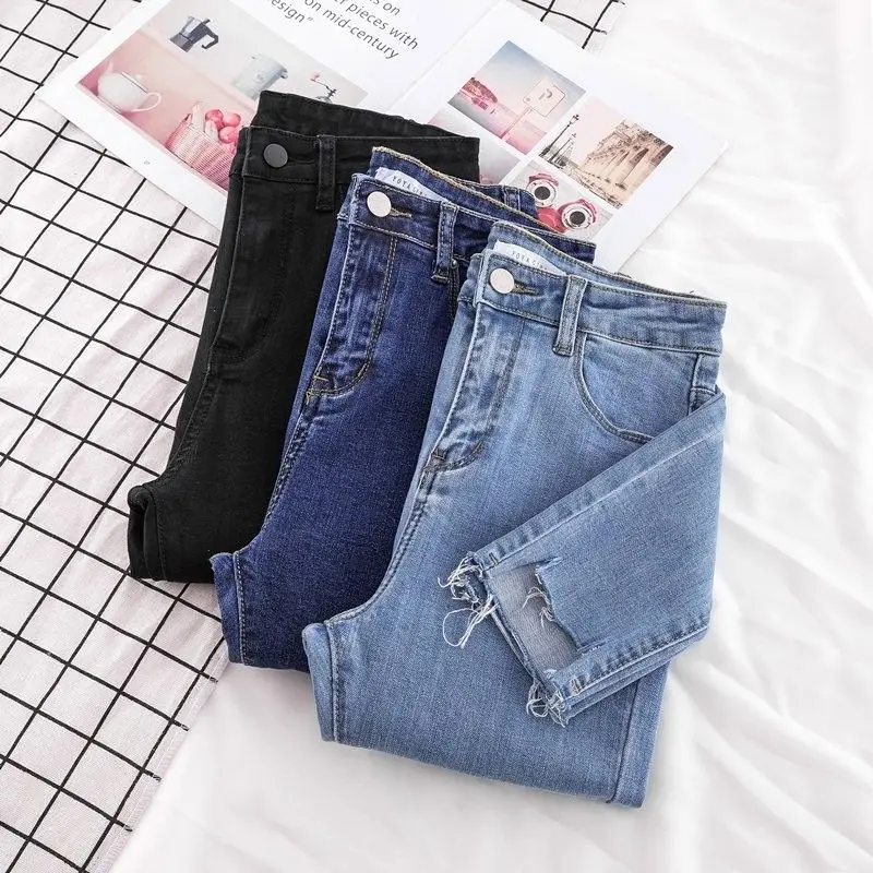 New Skinny Pencil Jeans Female Denim Pants Women Blue Pants Ripped Stretch Waist Women Ankle Length Slim Jeans Pants Plus Size New Skinny Pencil Jeans Female Denim Pants Women Blue Pants Ripped Stretch Waist Women Ankle Length Slim Jeans Pants Plus Size