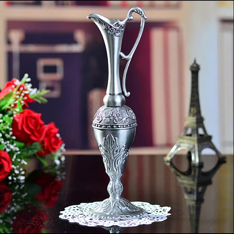 Pewter Plated Metal Flower Vase For Home Decoration