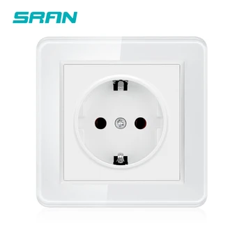 

SRAN EU standard power socket white/green 82*82mm 2.5D fillet tempered crystal glass panel AC 110~250V 16A wall power sockets