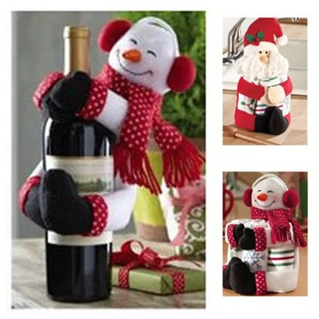 cute santa claus snowman wine bottle ornaments new year christmas table decorations home christmas gift 2pcs - Christmas Present Decoration cute santa claus snowman wine bottle ornaments new year christmas table decorations home christmas gift 2pcs - Christmas Present Decoration