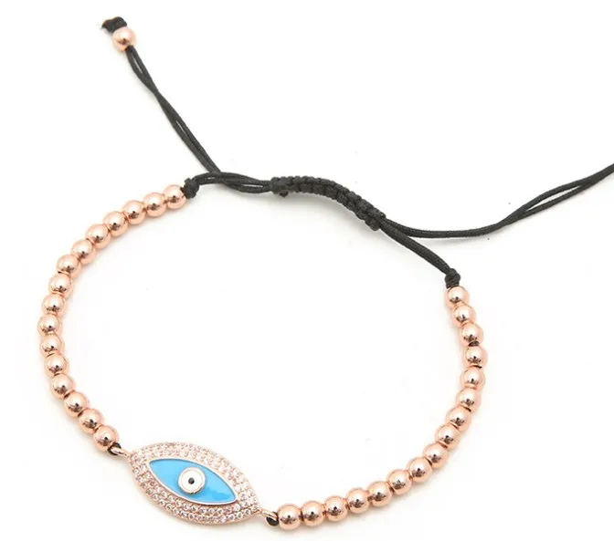 Золото Серебро Микро-паве cz кубический цирконий веревка отрегулированный браслет из медного бисера dhv4 Турецкий Дурной глаз Шарм плетеные браслеты