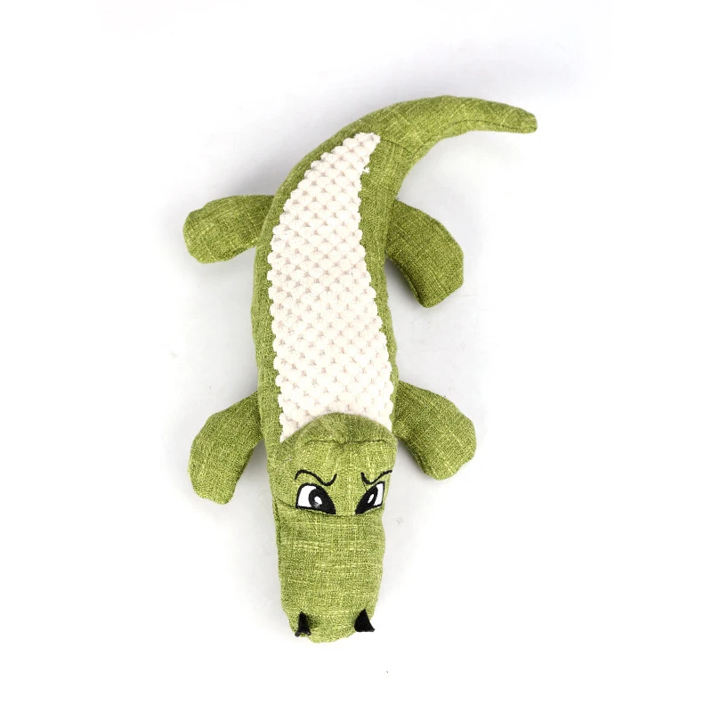 Cartoon Crocodile Linen Dog Toy Bite Resistance Soft Plush Pet Teeth Cleaning Chew Toy Interactive Puppy Cat Squeak Sound Toys - Цвет: Зеленый