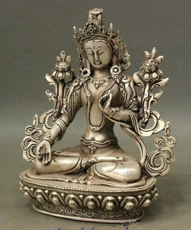8.27 inch //Tibet silver copper Buddha statue white tara Tibetan Buddhism