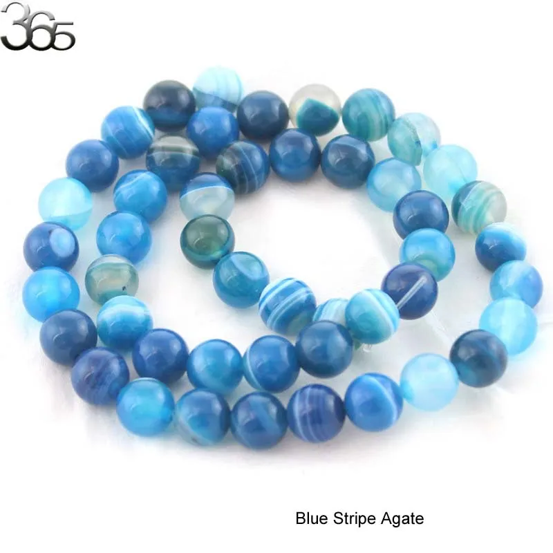 Free Ship 4-12mm Round Blue Lace Banded Stripe Aga...