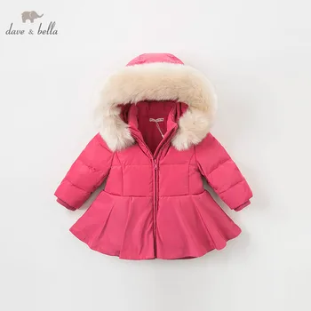 

DB8954 dave bella baby girls winter Down jacket children 90% white duck down outerwear fashion navy rose coat