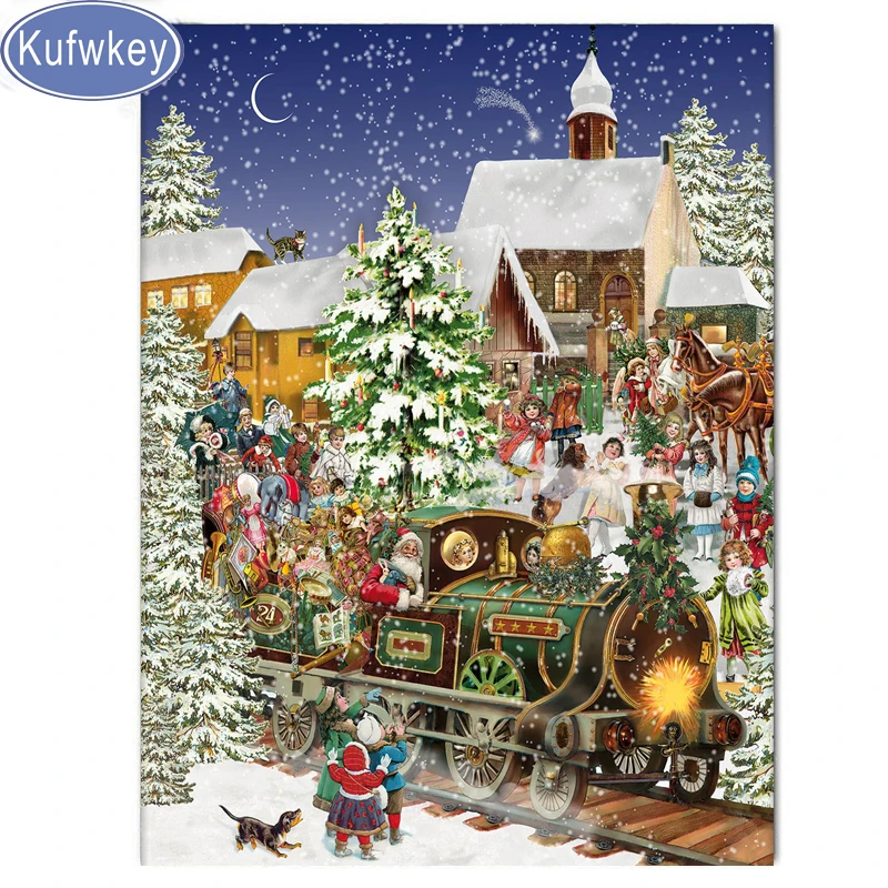 full Square Diamond embroidery snow house landscape train mosaic 5D DIY painting Cross stitch diy craft supply | Дом и сад