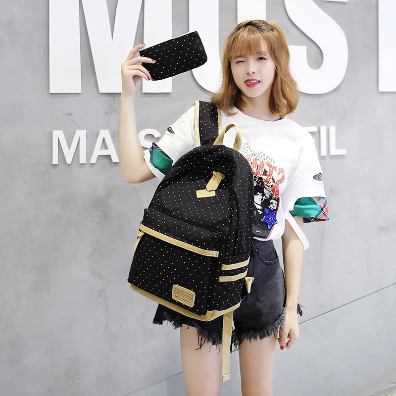 

2018 3 set Women Backpack Canvas Backpack Female Travel Bag Leisure Korean Mochila Bagpack Pack Design