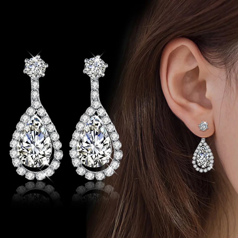 Drop Earrings For Women Water Drop Earring Zircon Earings 925 Sterling Silver Jewelry Dual