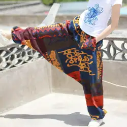 Мужские шаровары хлопковый текстиль с принтом мешковатые брюки Бохо Ретро цыганские штаны Работа Прямая промежность
