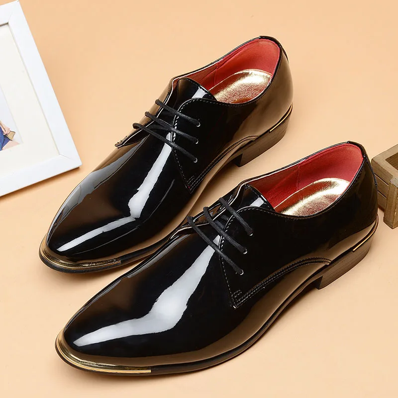 

Plus Size 38-48 Pointed Toe Mens Dress Shoes 2021 Formal Wedding Shoes Men Patent Leather Office Shoes Black Red Oxfords Male