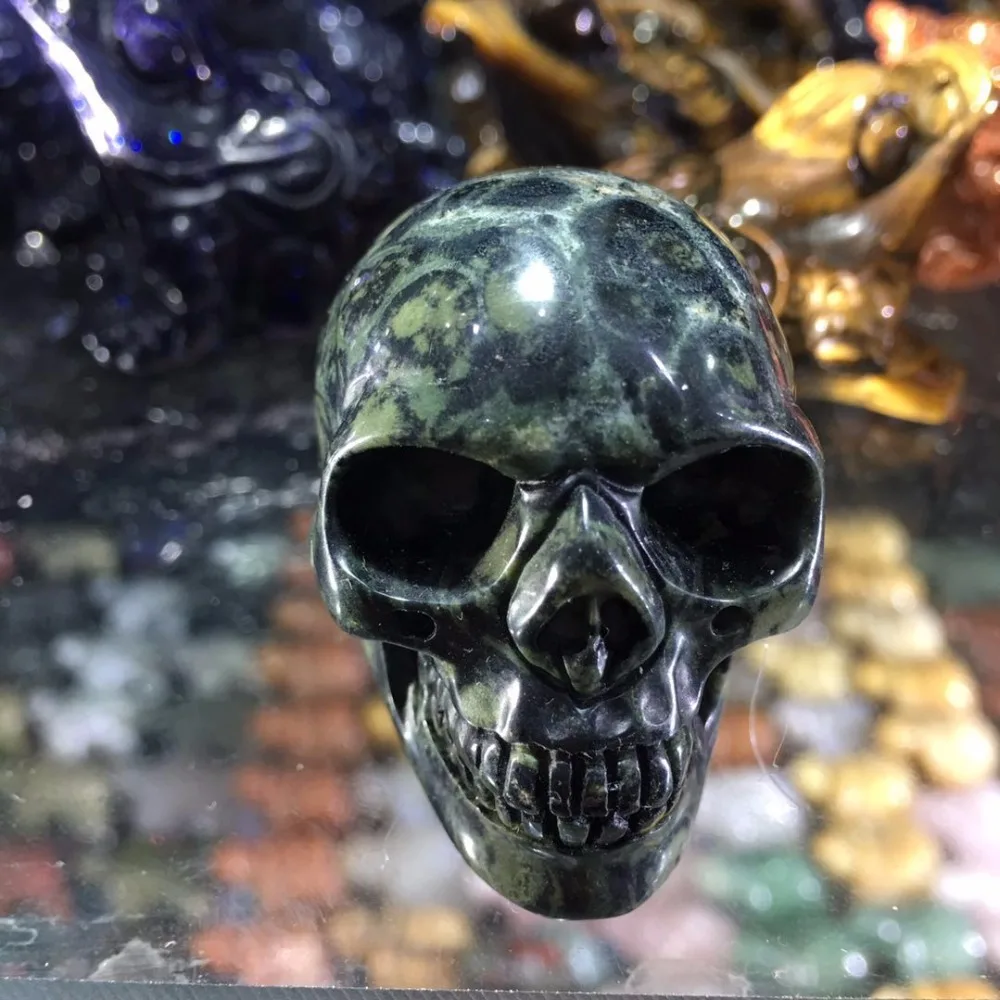 Натуральный Мадагаскар Павлин глаз череп зеленый камбаба яшма ископаемые кристалл драгоценный камень череп Рейки Исцеление